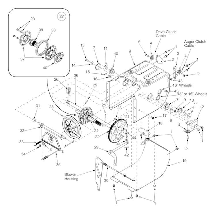 Frame Diagram and Parts List for E665E  Yard Machines Snow Blower